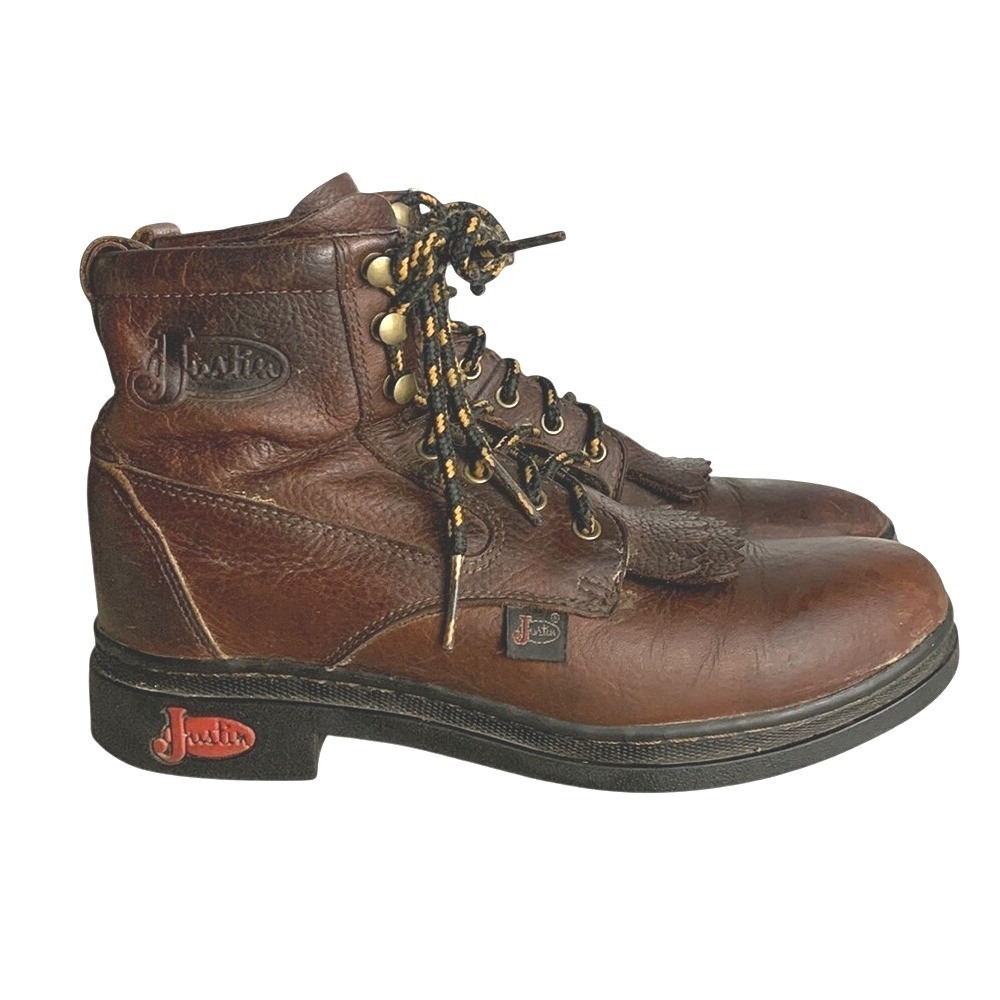 Justin George Kiltie Lace Up Boots Womens 7.5 Brown Leather Western Work Utility